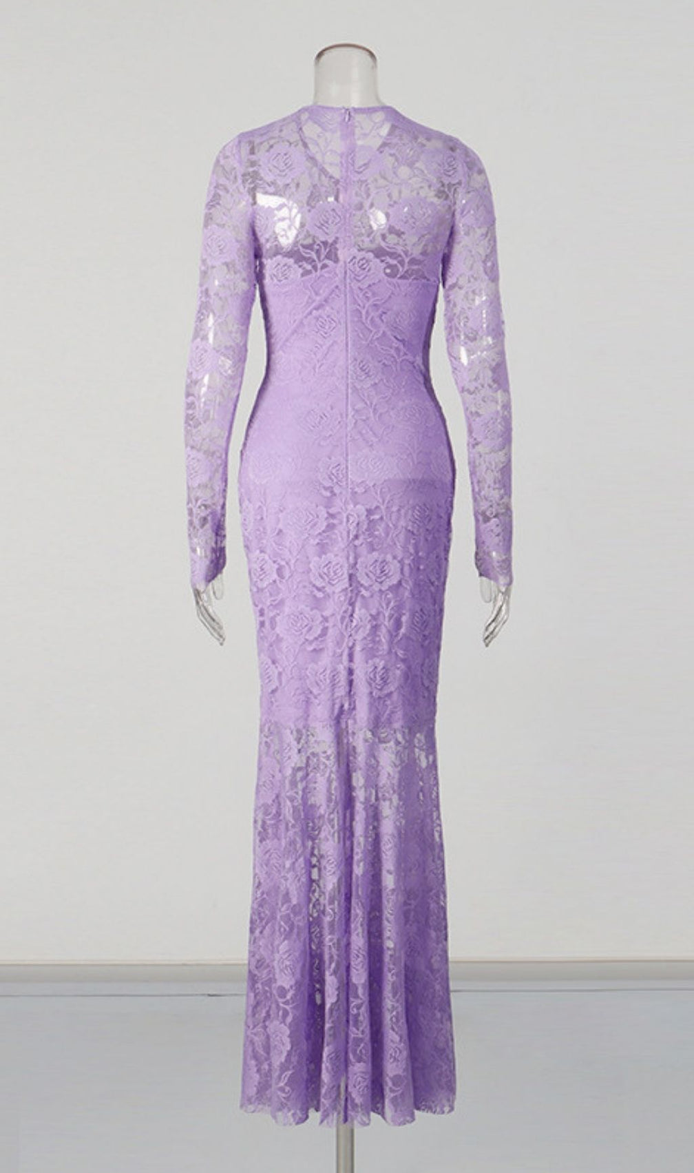Kacey Elegant Purple Floral Lace Long Sleeve Maxi Dress - Formal Occasion Gown