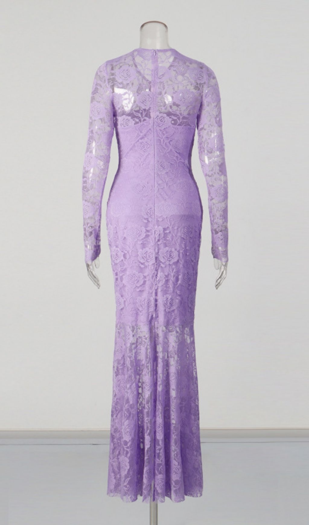 Kacey Elegant Purple Floral Lace Long Sleeve Maxi Dress - Formal Occasion Gown