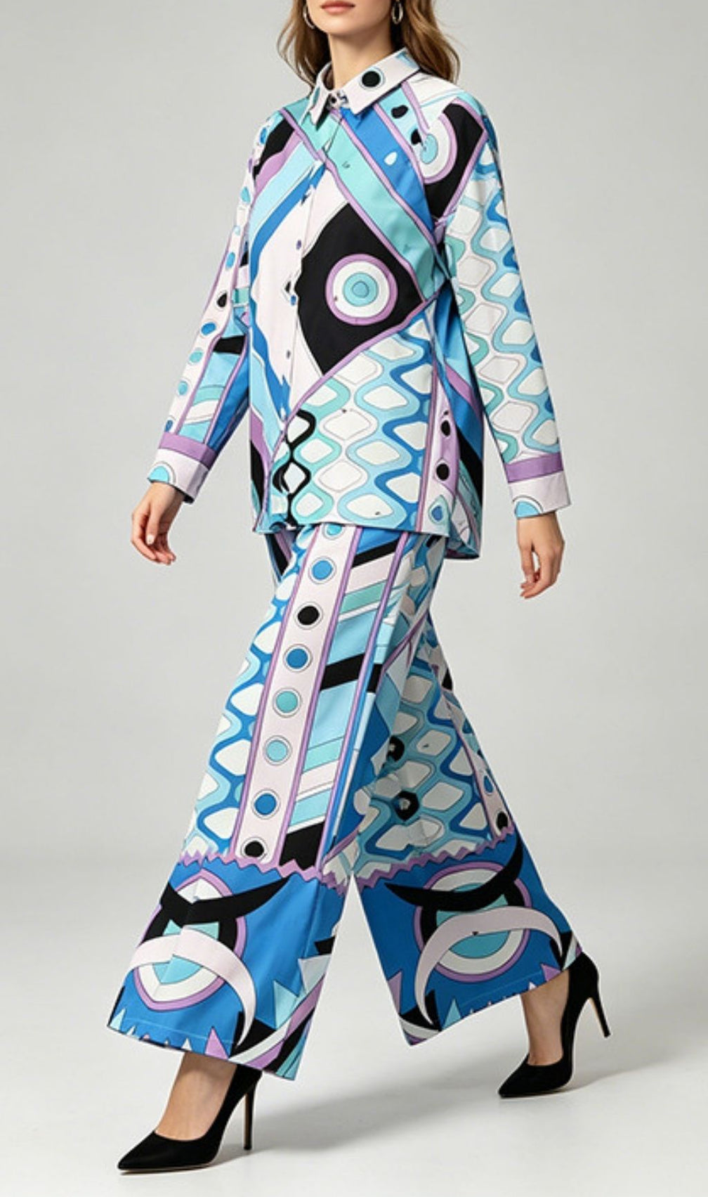 Kiyoto Blue Printed Two-Piece Set