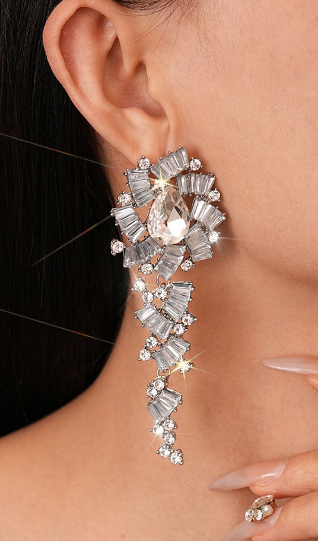 Kaja Dazzling Baguette & Pear Diamante Dangle Earrings