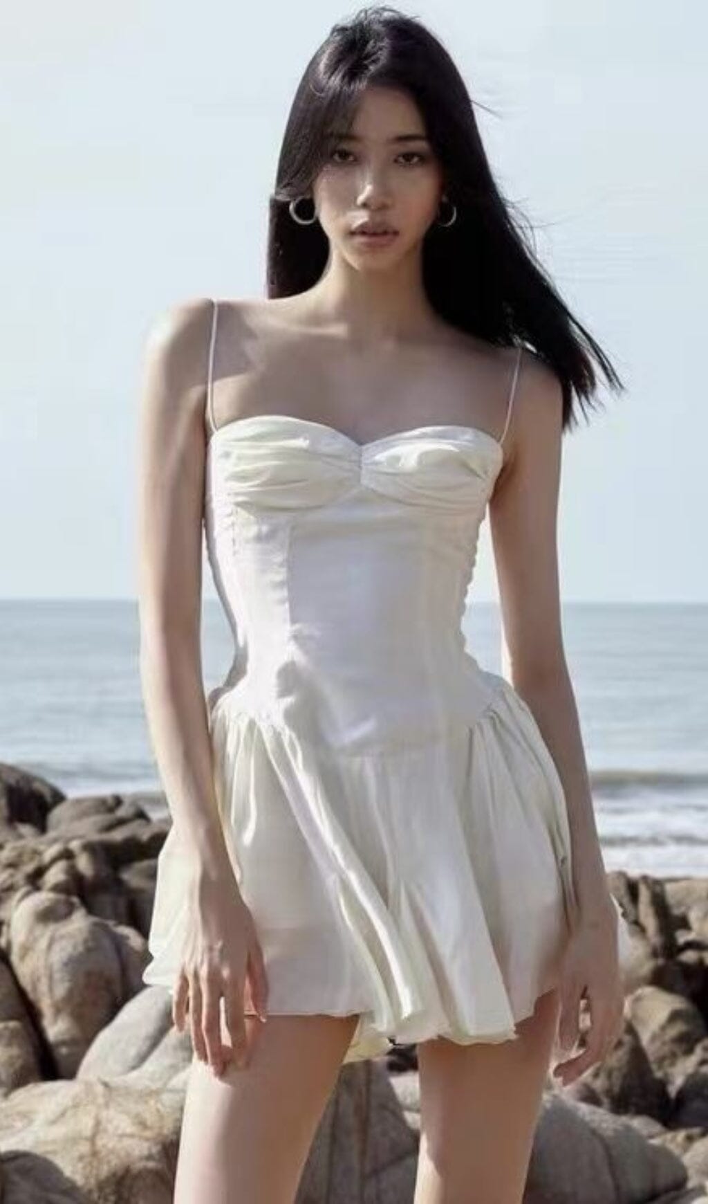 Strapless Suspender Mini Dress In White