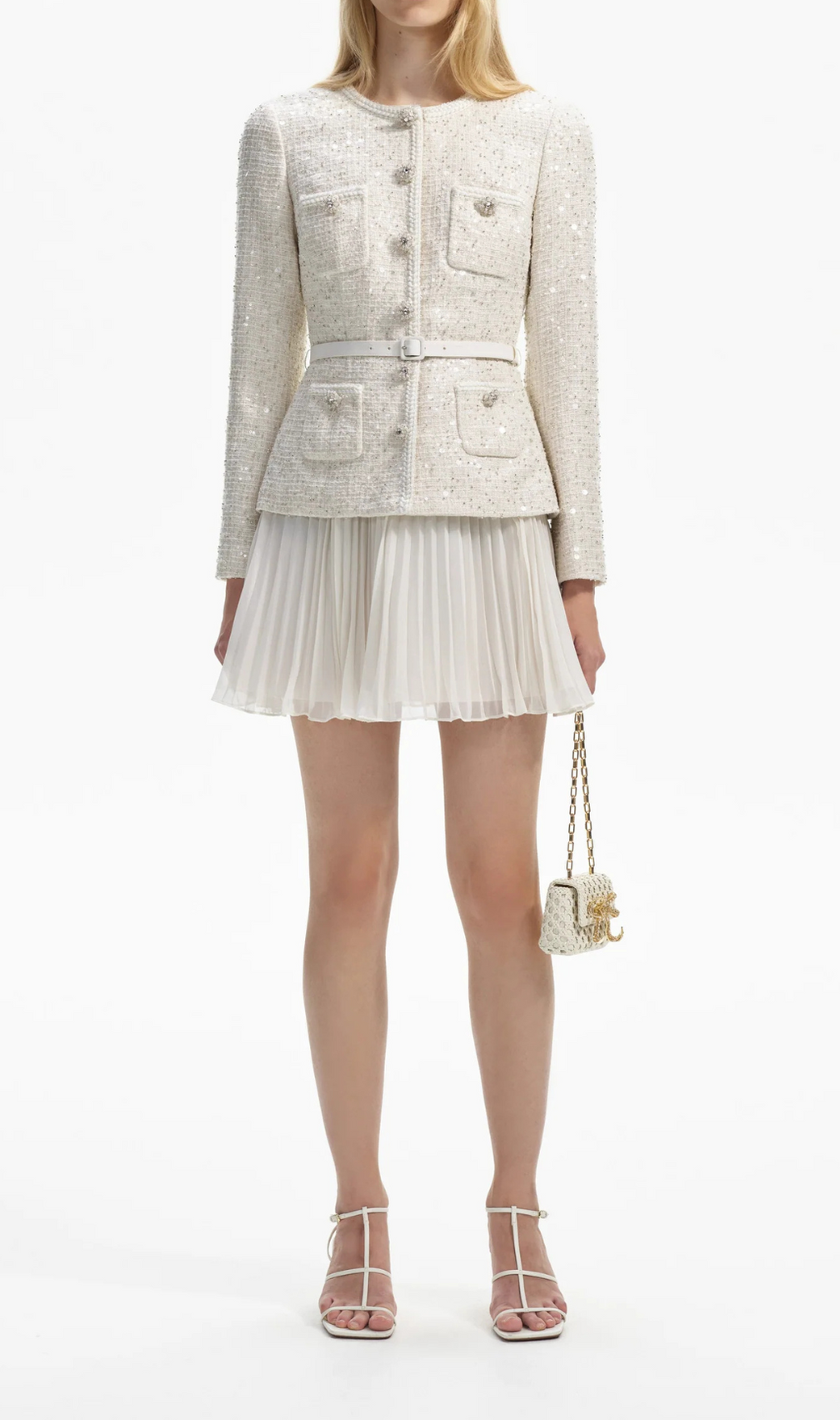 Azhar Cream Sequin Mini Dress