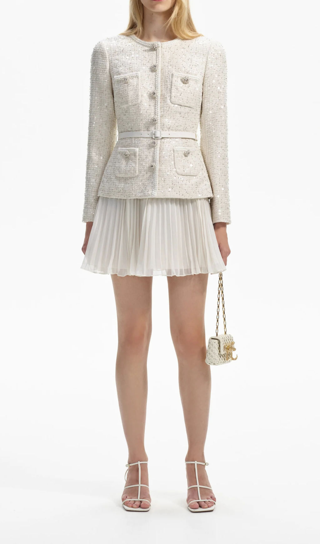 Azhar Cream Sequin Mini Dress