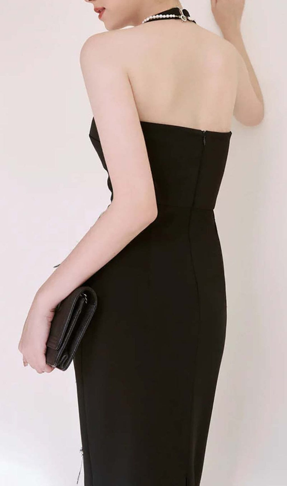 Feather Rhinestones Bodycon Midi Dress In Black