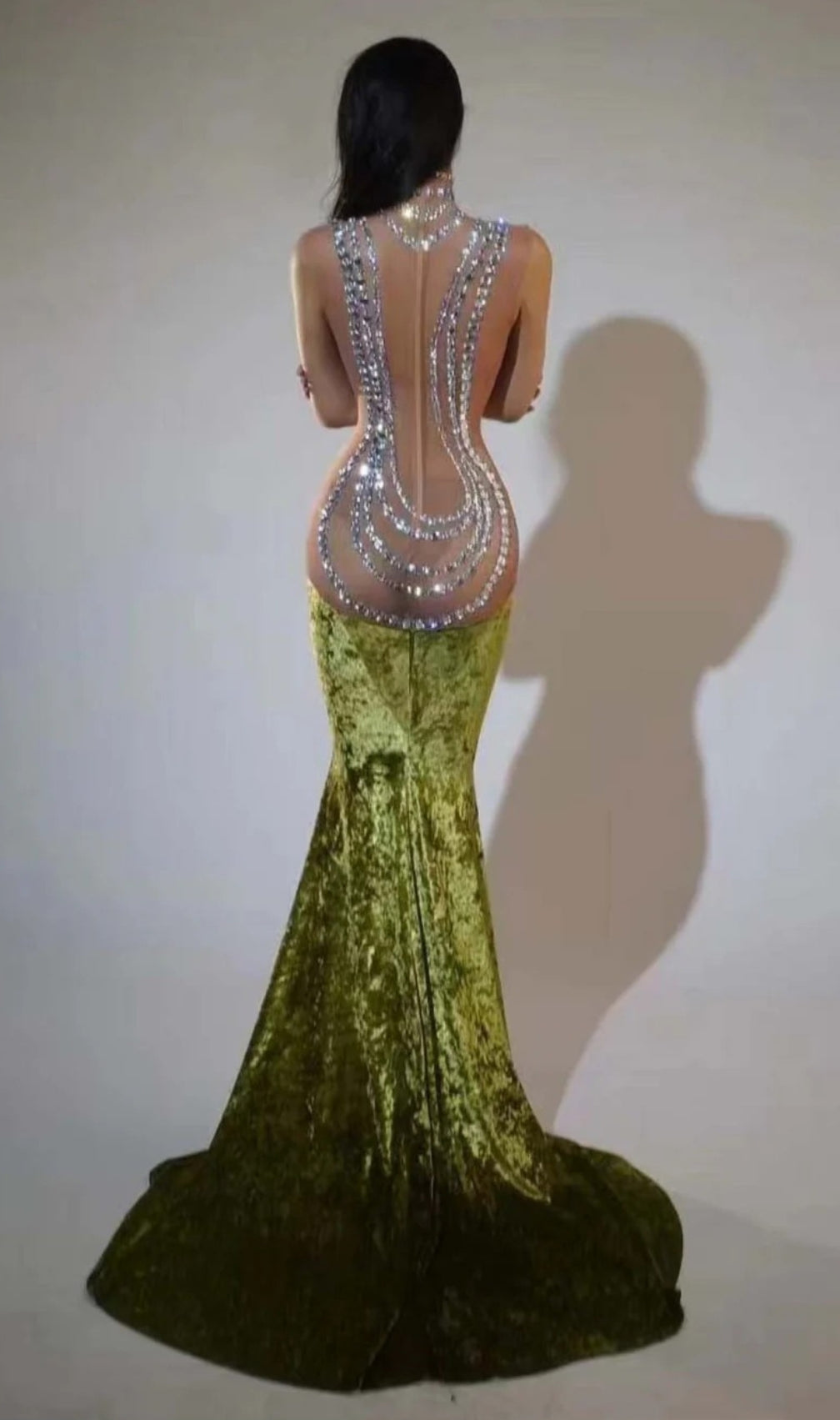 Shelyn Rhinestone Velvet Mermaid Maxi Dress