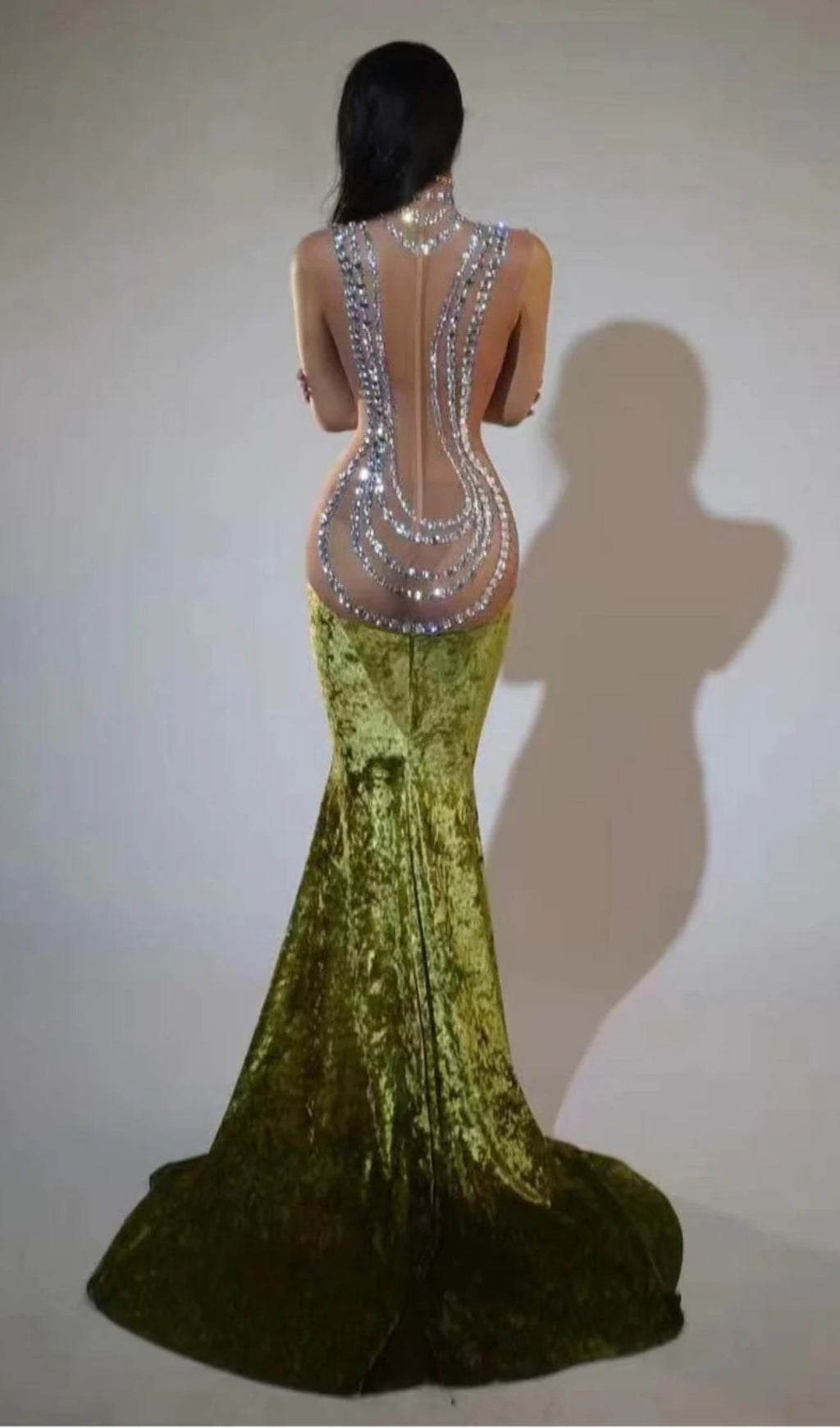 Shelyn Rhinestone Velvet Mermaid Maxi Dress