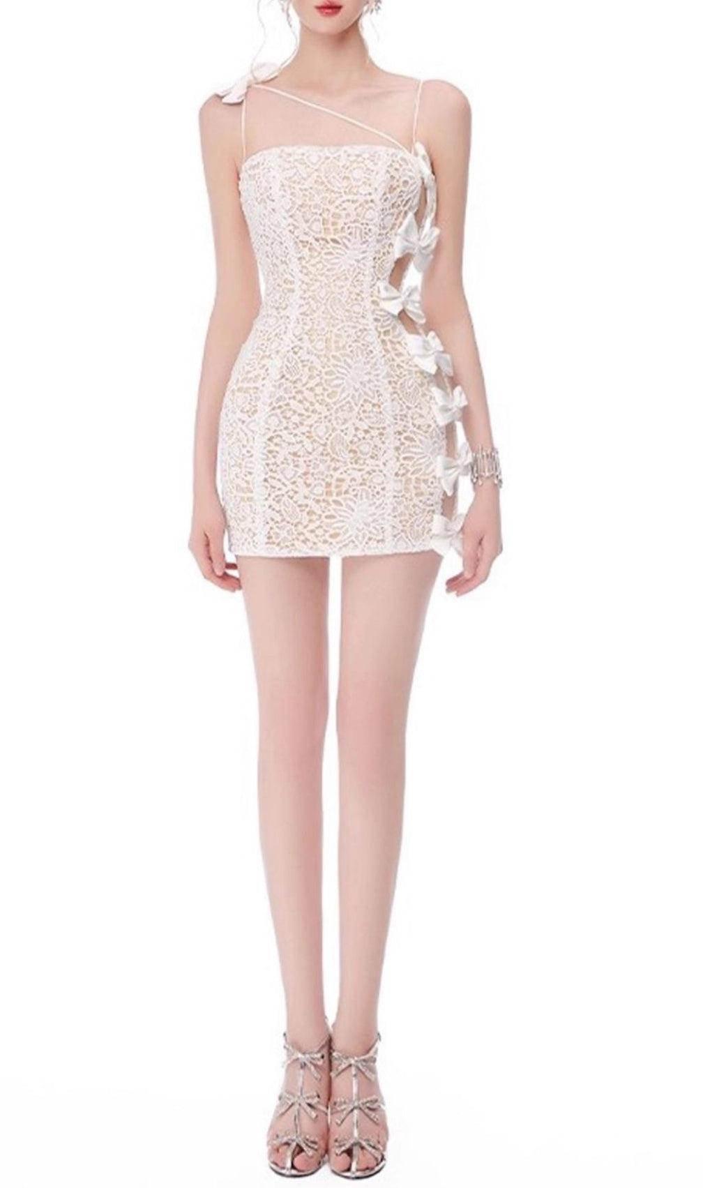 Hartmut White Lace Bow Mini Dress