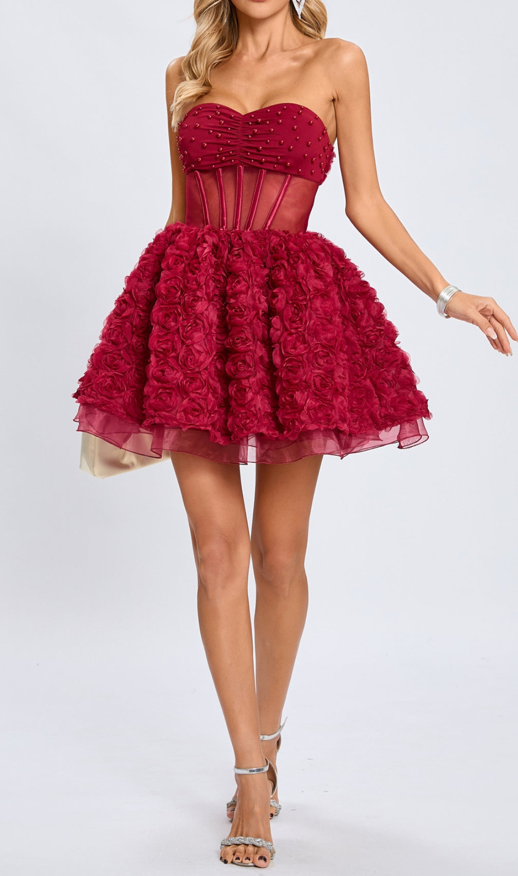 Eustacia Red Strapless Flower Corset Mini Dress
