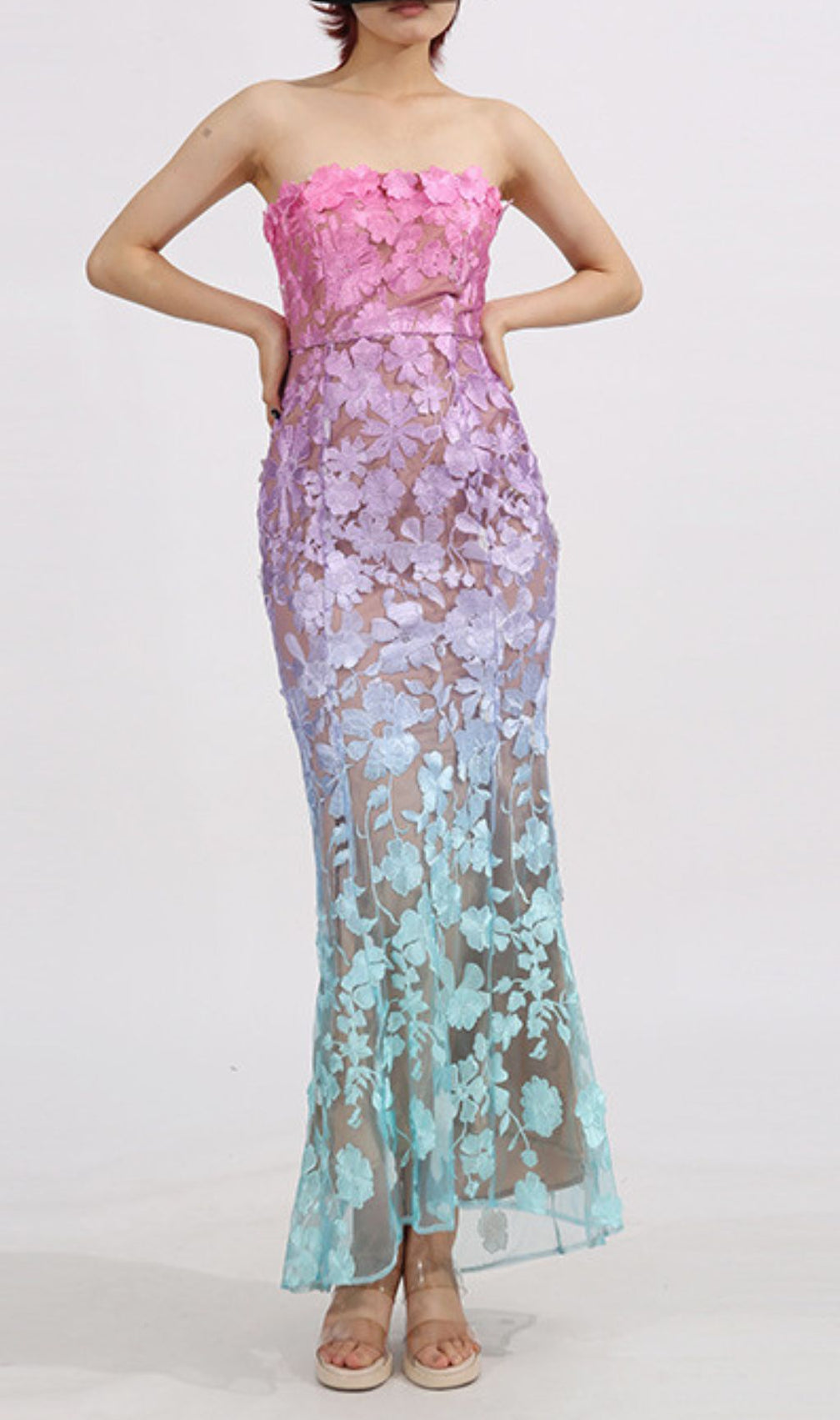 Elora Strapless Flower Embroidery Maxi Dress