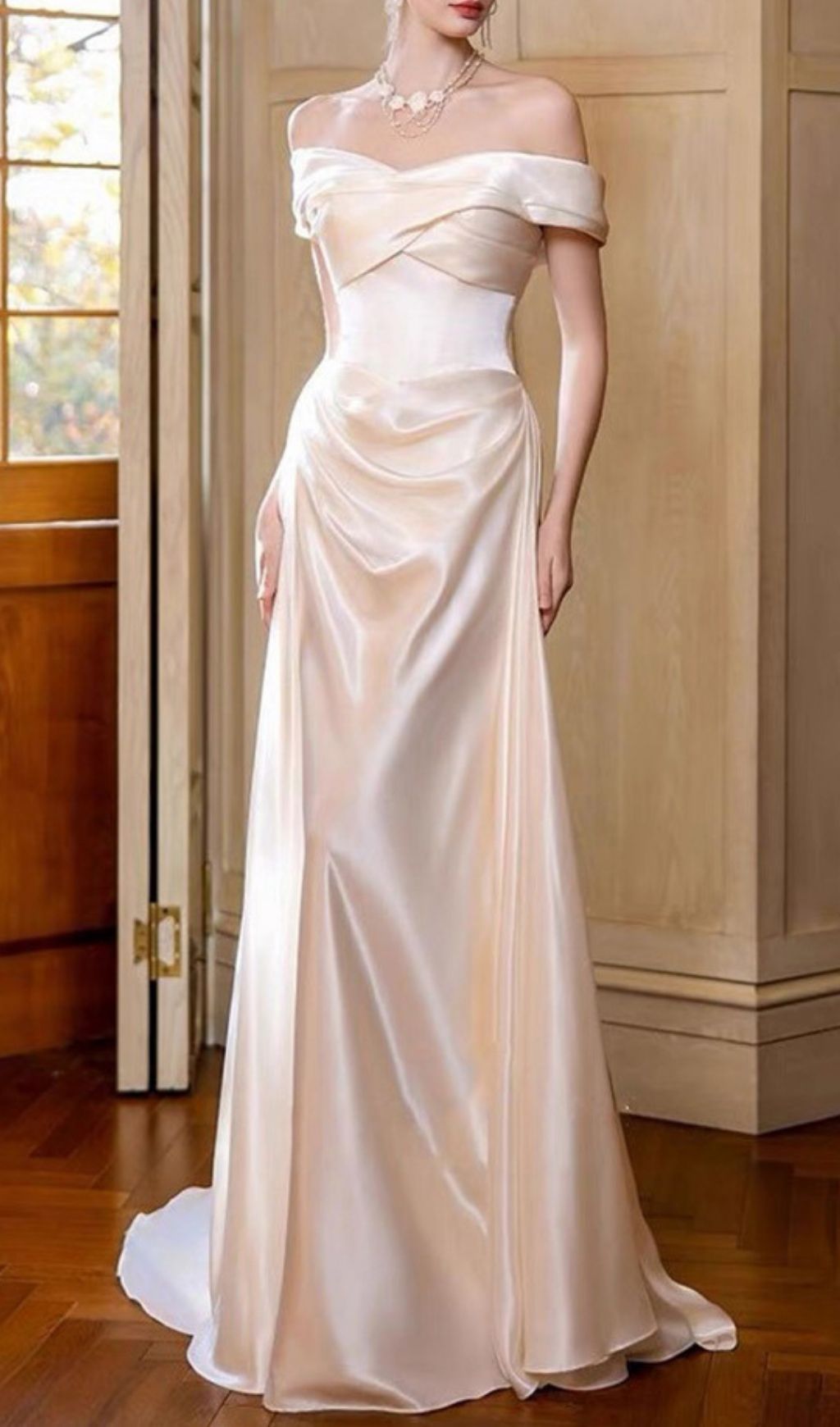 Kaur White Satin Off-Shoulder Wedding Dress
