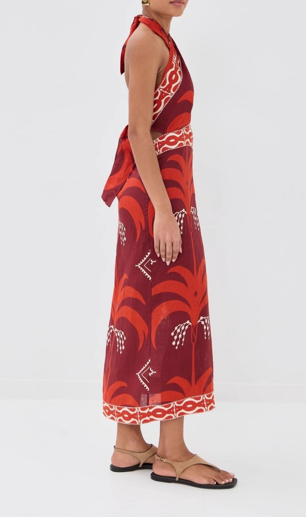 Lakin Red Printed Backless Maxi Dress