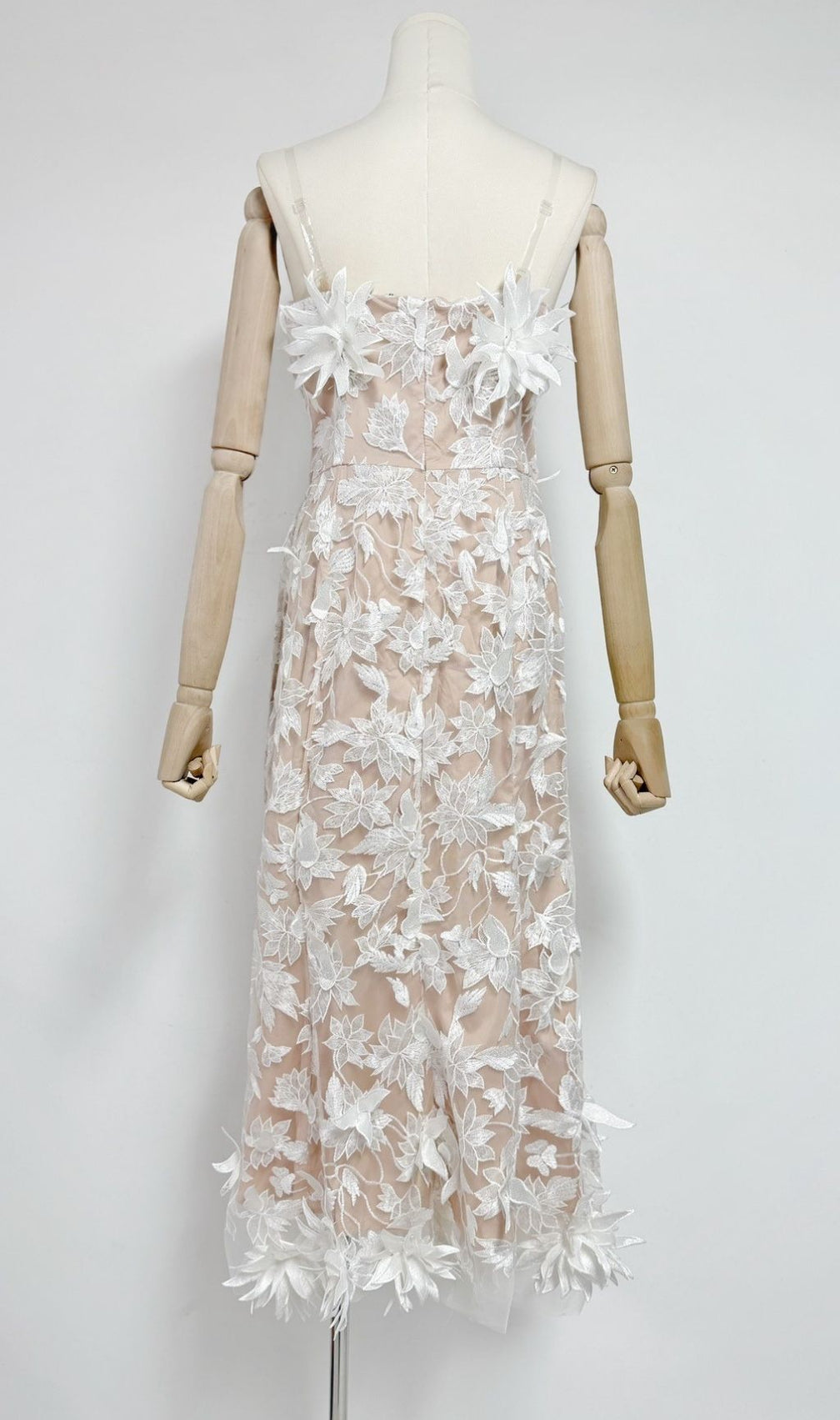 Derya White Strapless 3D Floral Midi Dress - Elegant Wedding Guest & Party
