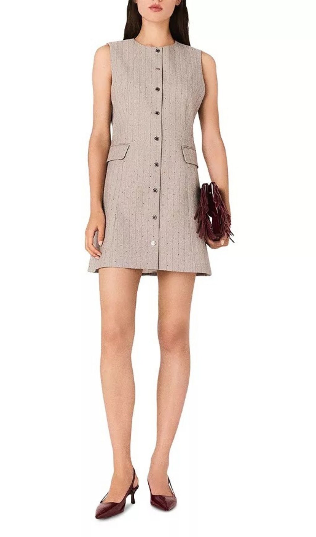 Effortless Chic: Sleeveless Button-Front Mini Dress with Subtle Sparkle