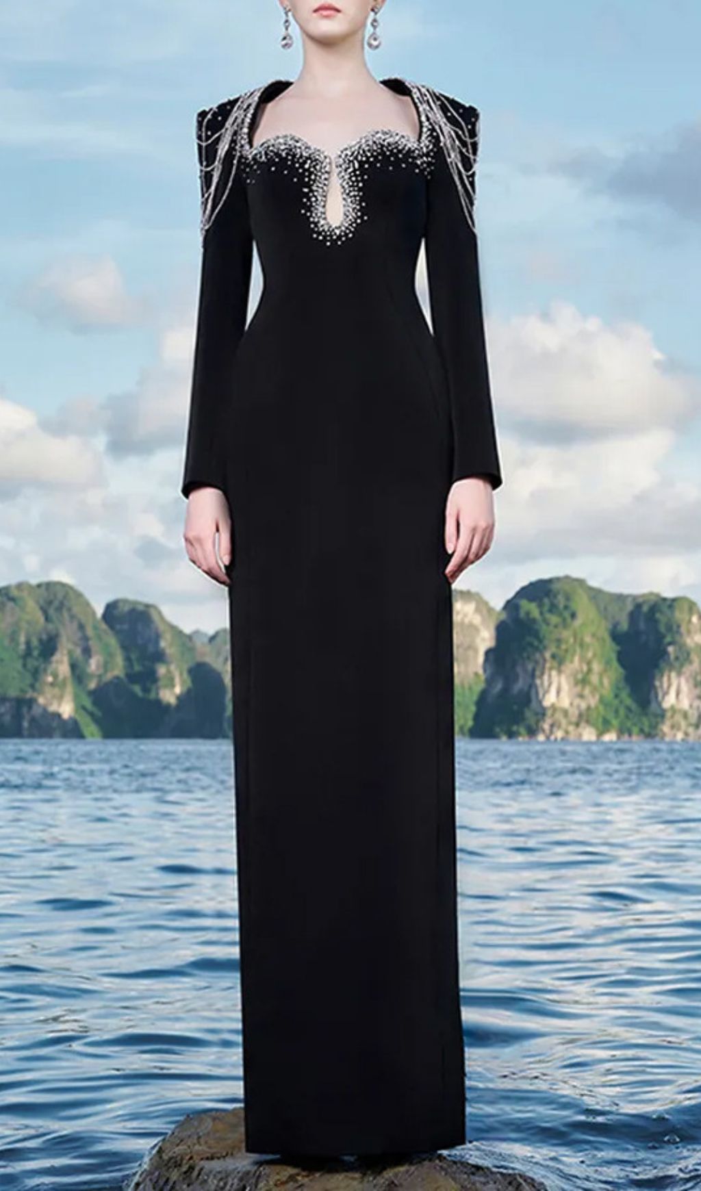 Fyra Diamante Long Sleeve Maxi Dress