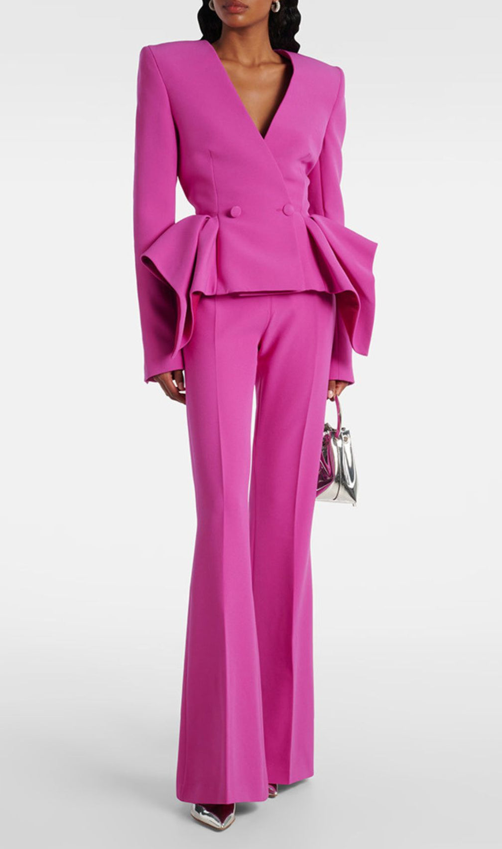 Jered Magenta Peplum Power Suit Set - Women's Chic Two-Piece Blazer & Wide-Leg Pants