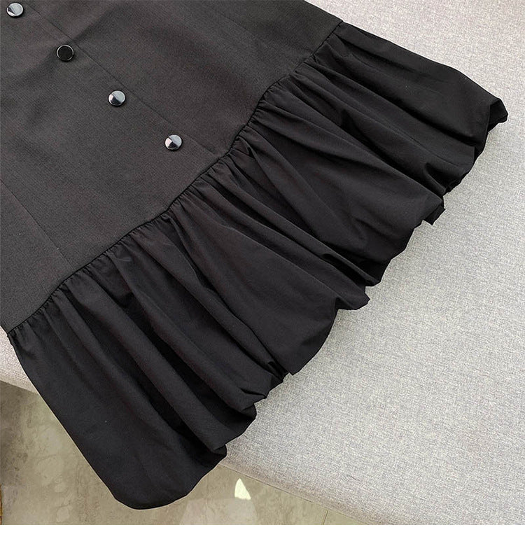 Chic V-Neck Button-Front Bubble Hem Mini Dress