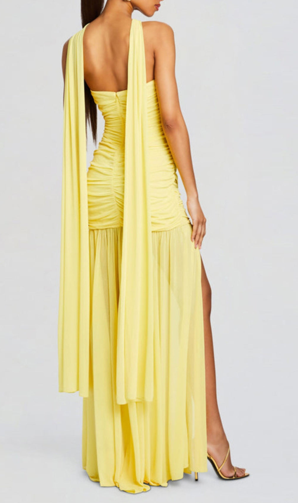 Bryony Yellow Halter Ruched Maxi Dress