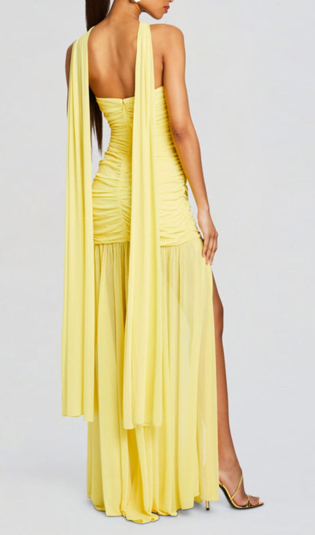 Bryony Yellow Halter Ruched Maxi Dress