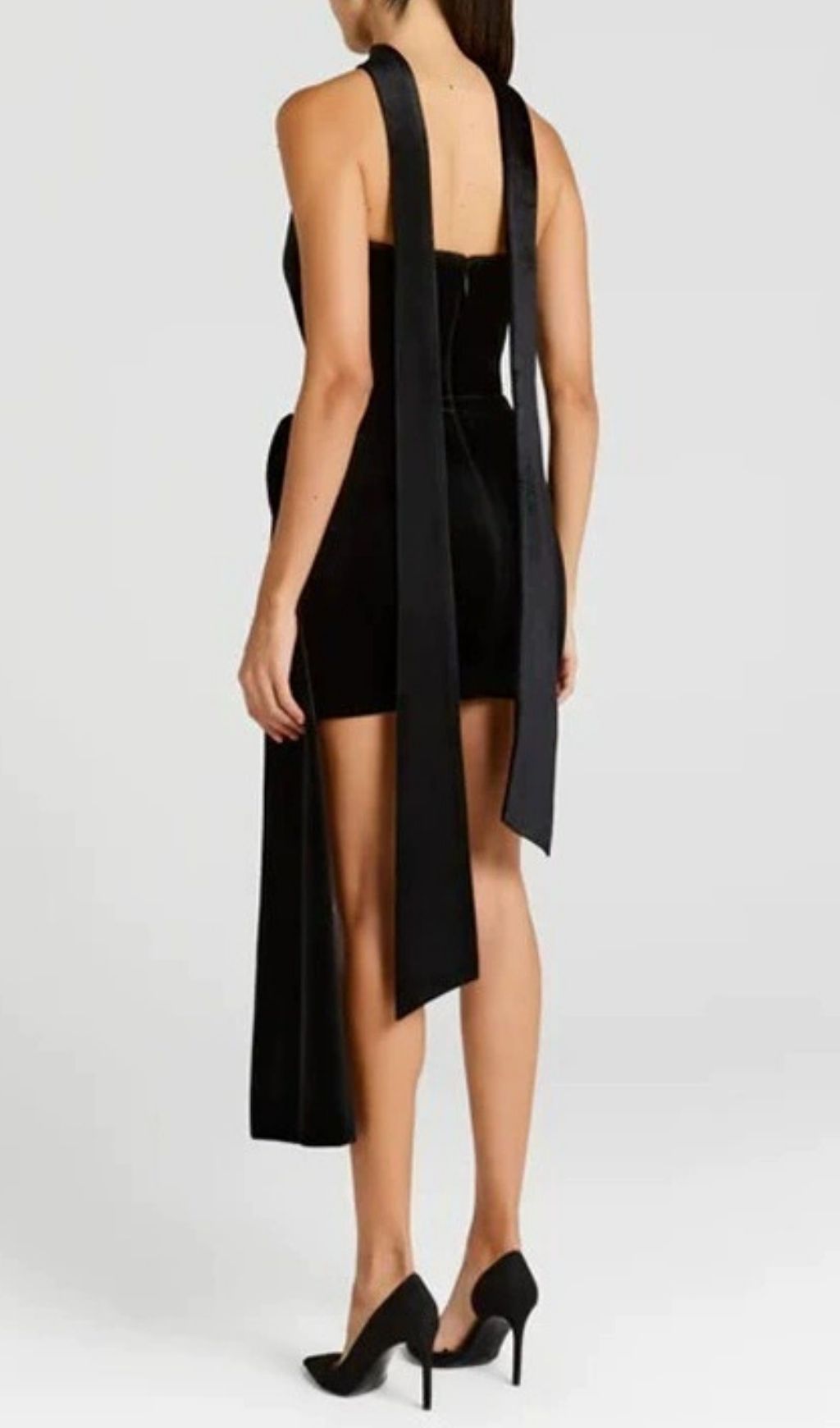 Kanta Black Velvet Strapless Ruched Mini Dress with Dramatic Side Sash