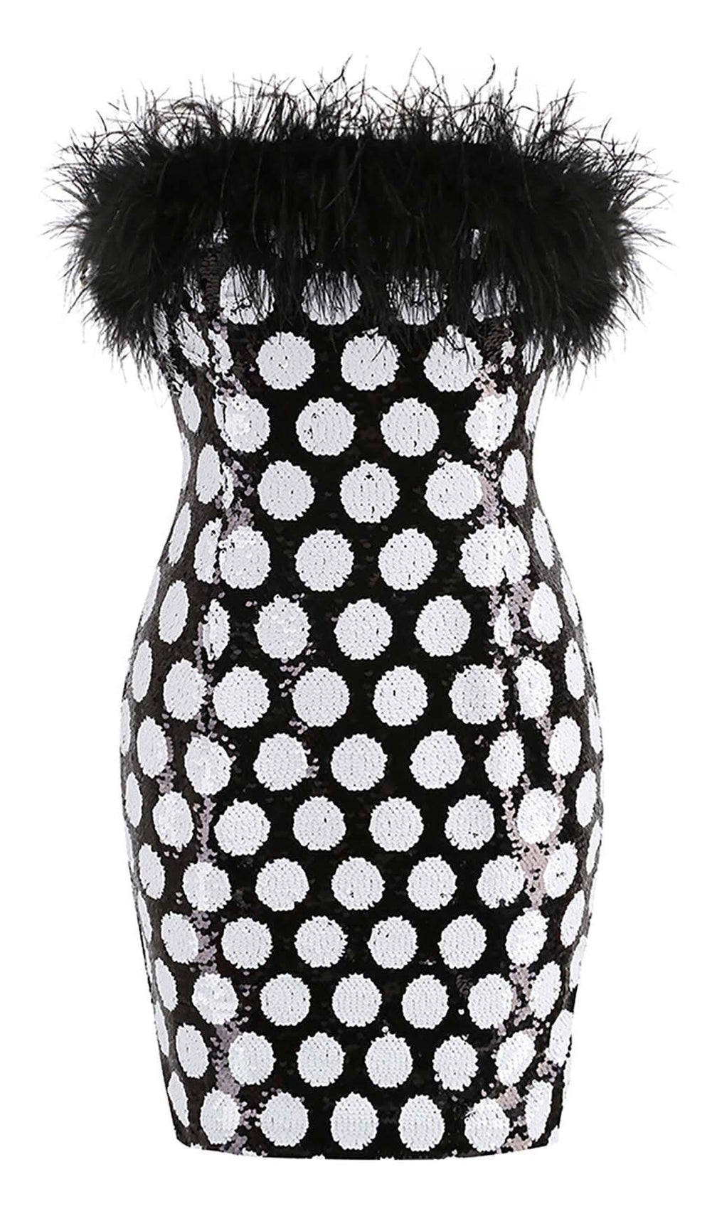 Feather Trim Polka Dot Mini Dress