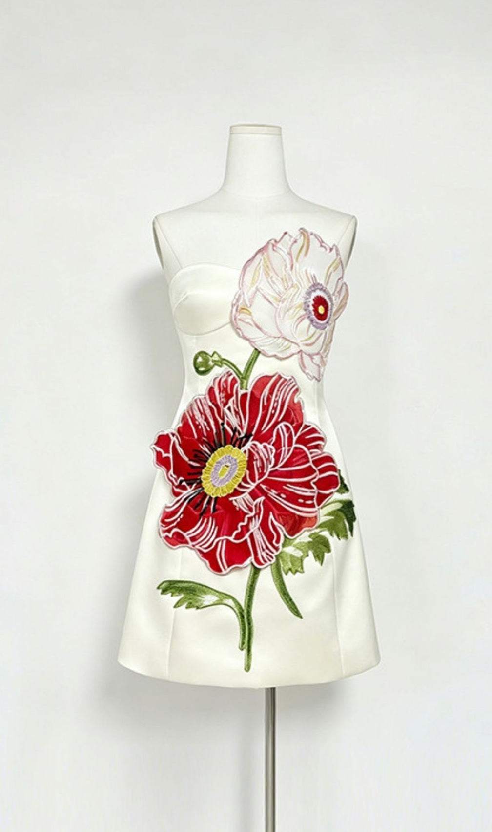 Lailah White Strapless Flower Mini Dress
