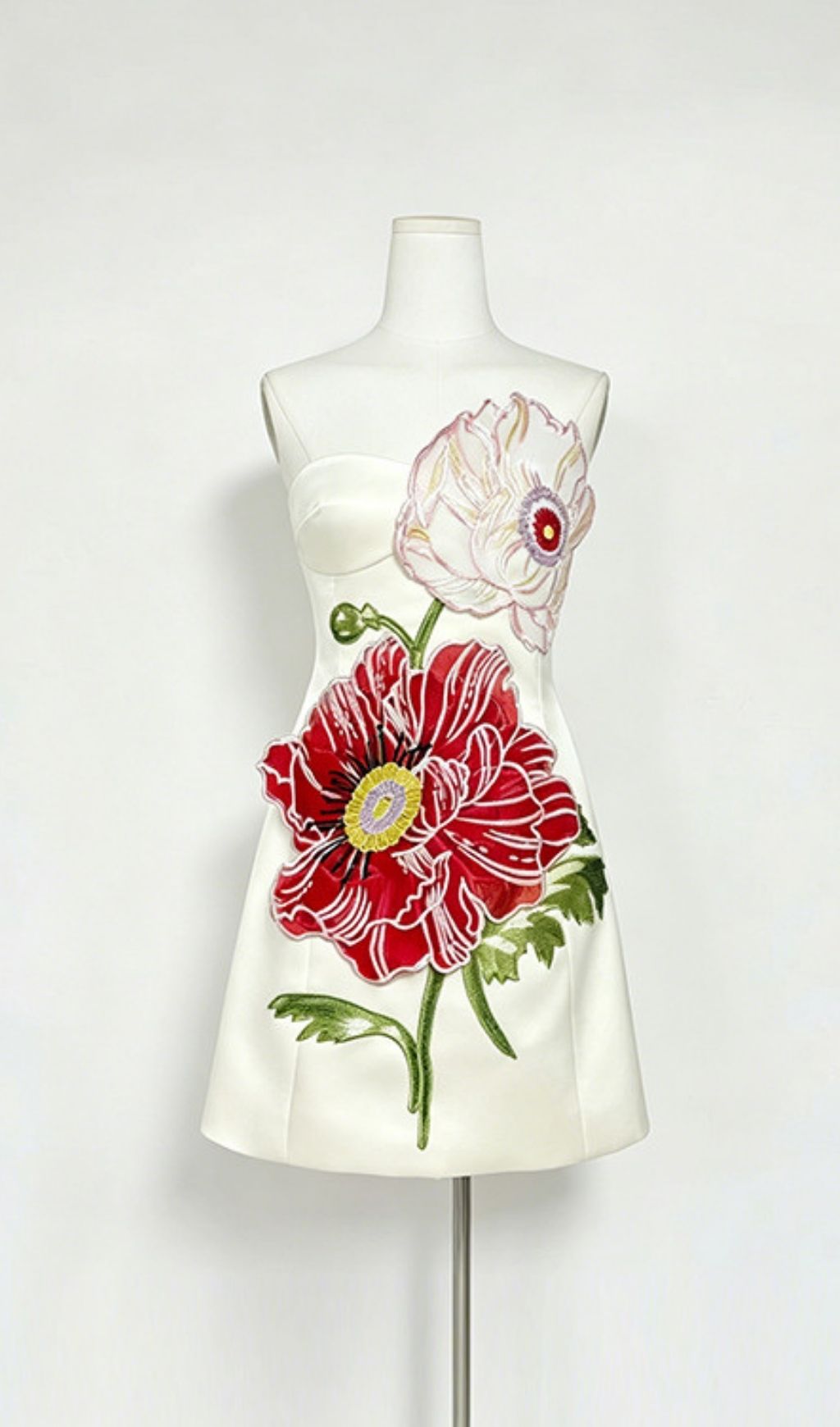 Lailah White Strapless Flower Mini Dress