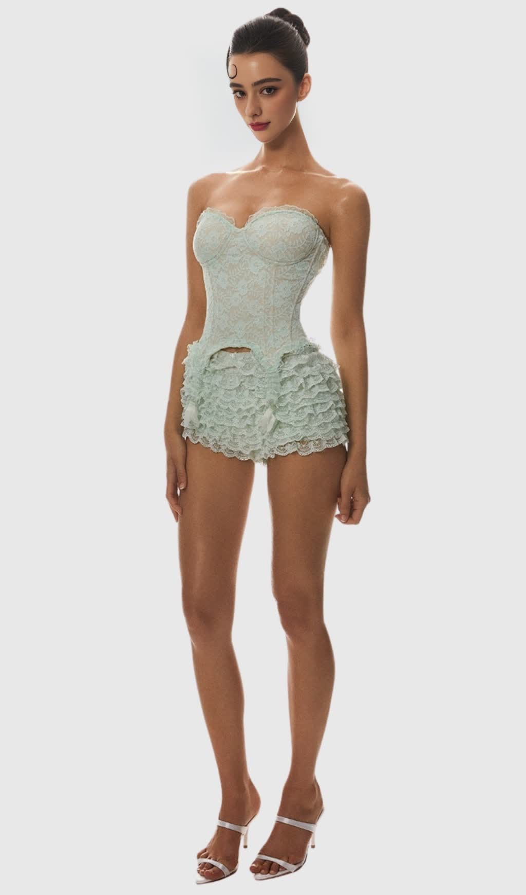 Atici Lace Strapless Corset - Green