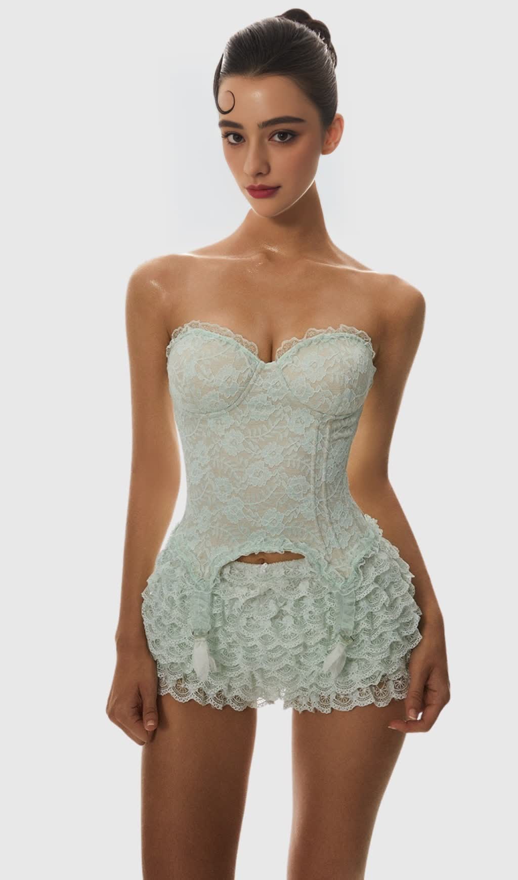 Atici Lace Strapless Corset - Green