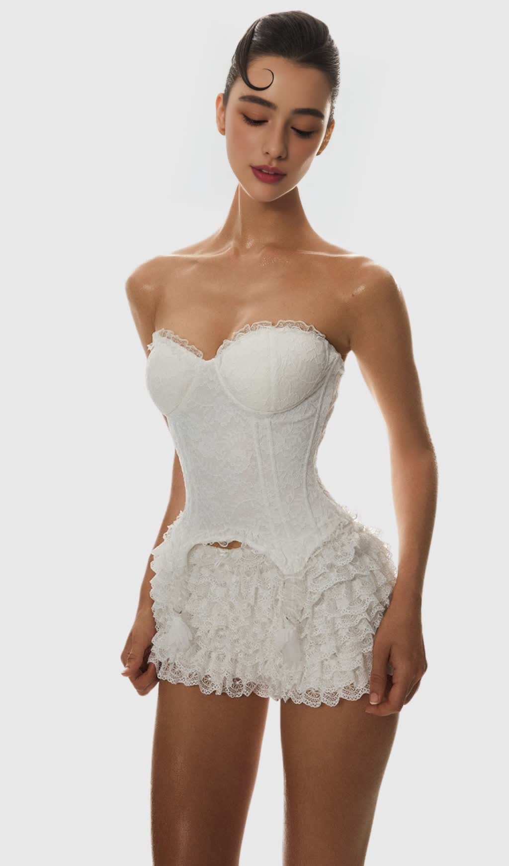 Atici Lace Strapless Corset - White