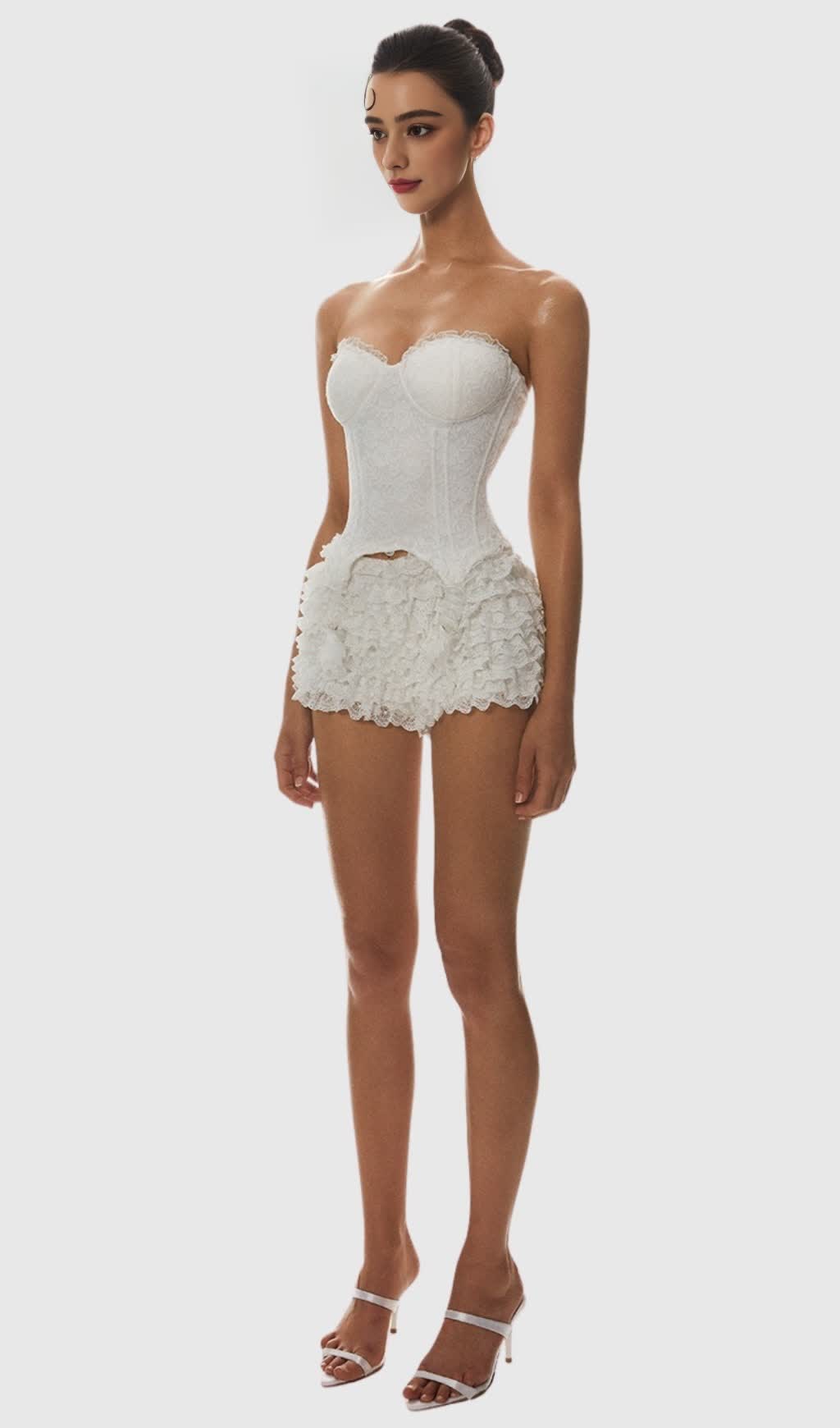 Atici Lace Strapless Corset - White