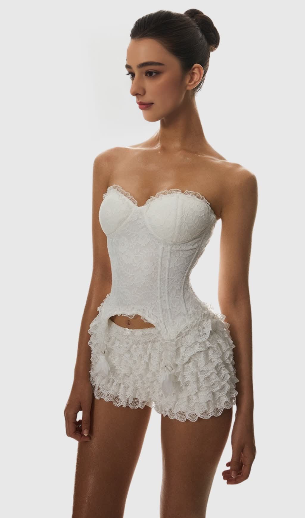 Atici Lace Strapless Corset - White