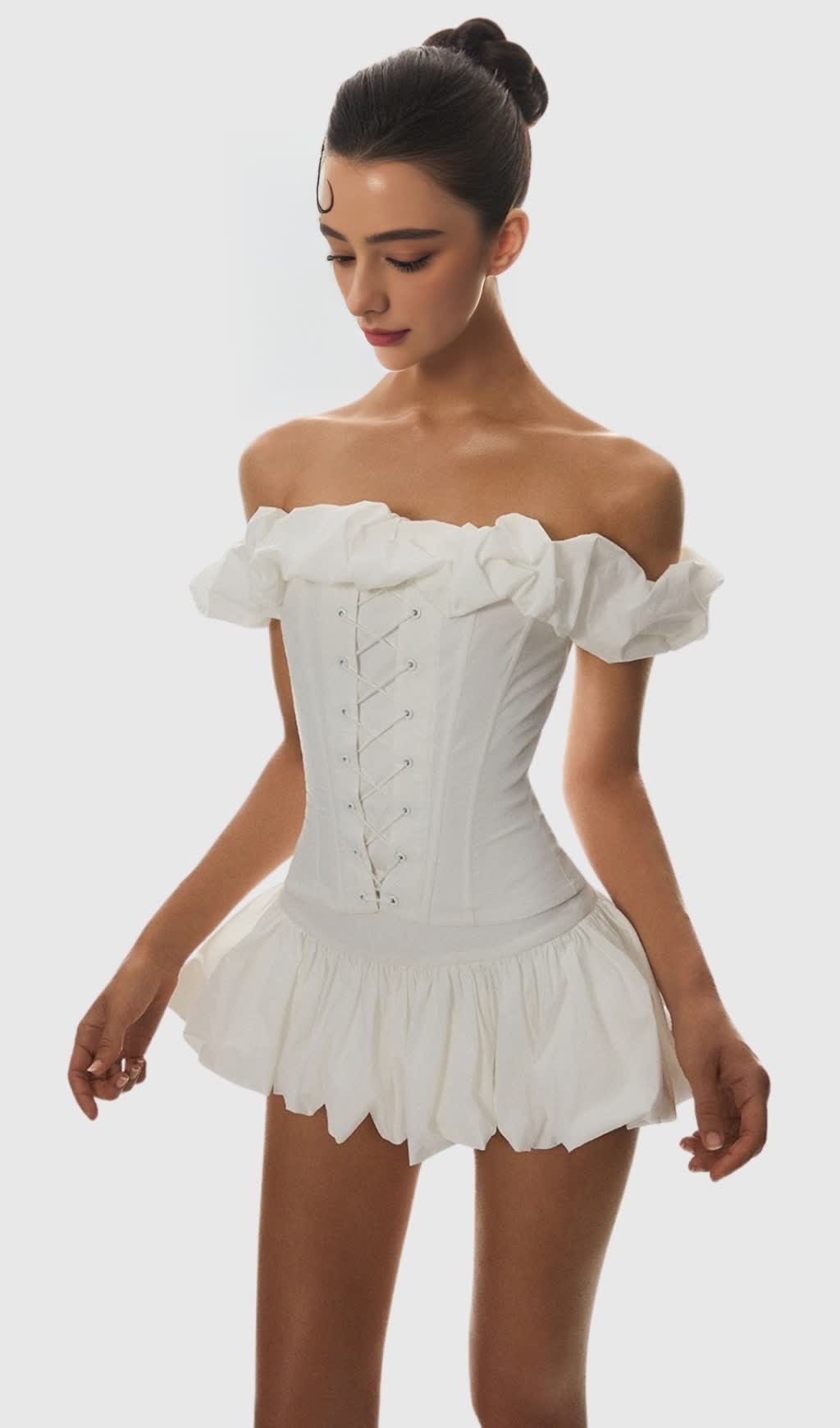 Tyora Puff Off Shoulder Lace Up Corset