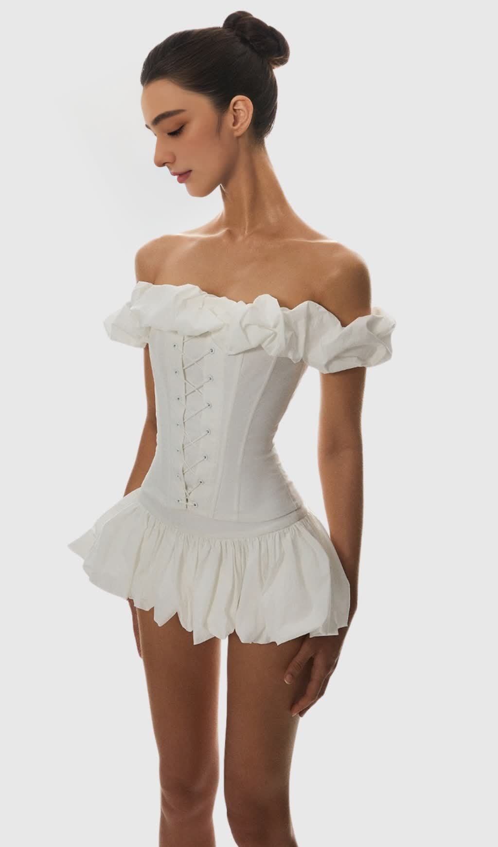 Tyora Puff Off Shoulder Lace Up Corset