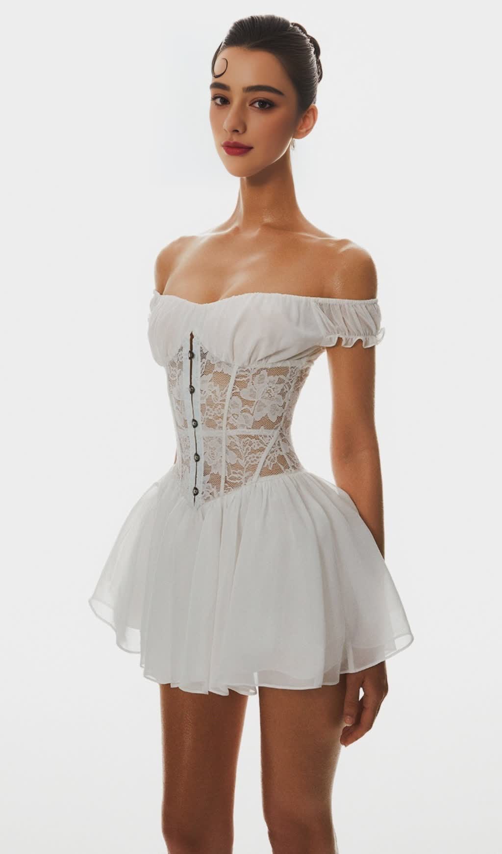 Hathia Off Shoulder Lace Corset Mini Dress