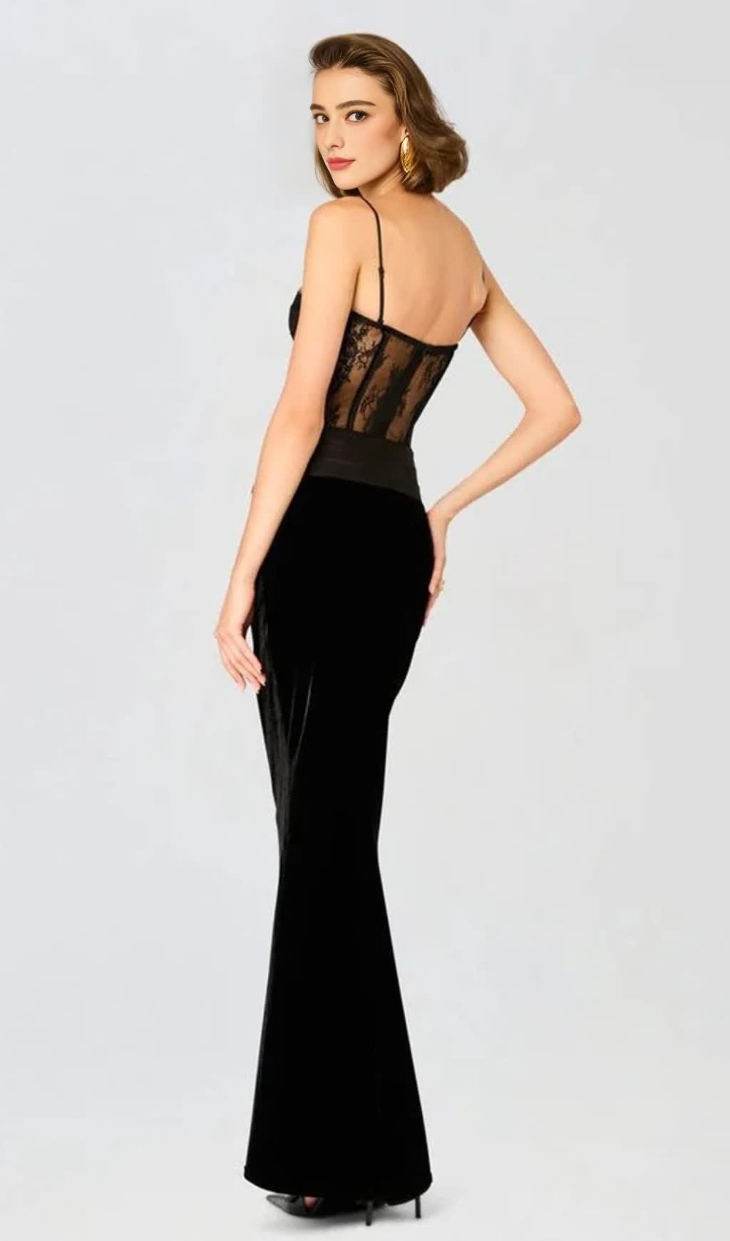 Lace Corset Velvet Maxi Dress