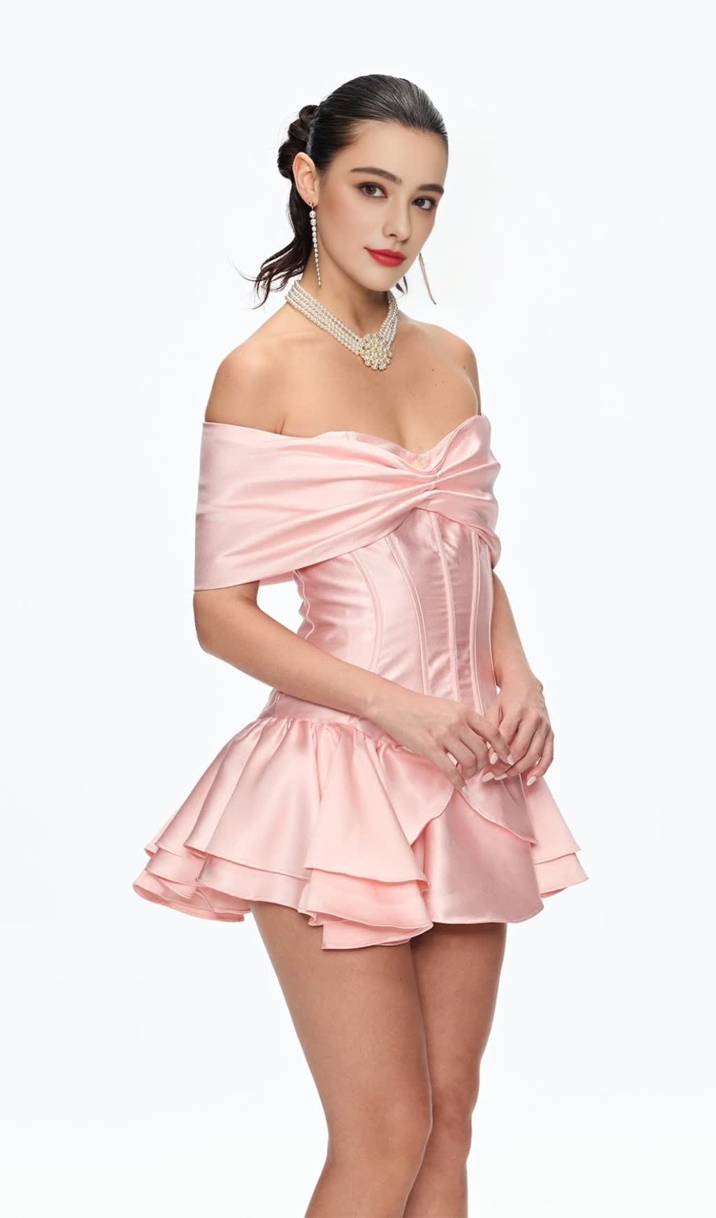 alisa Corset Bow Ruffle Satin Mini Dress