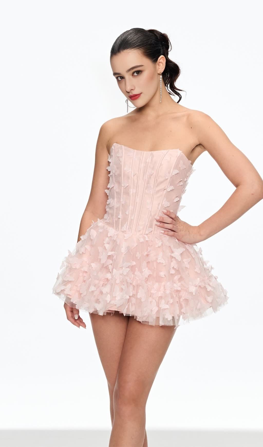 aurora Butterfly Corset Puffy Mini Dress in pink