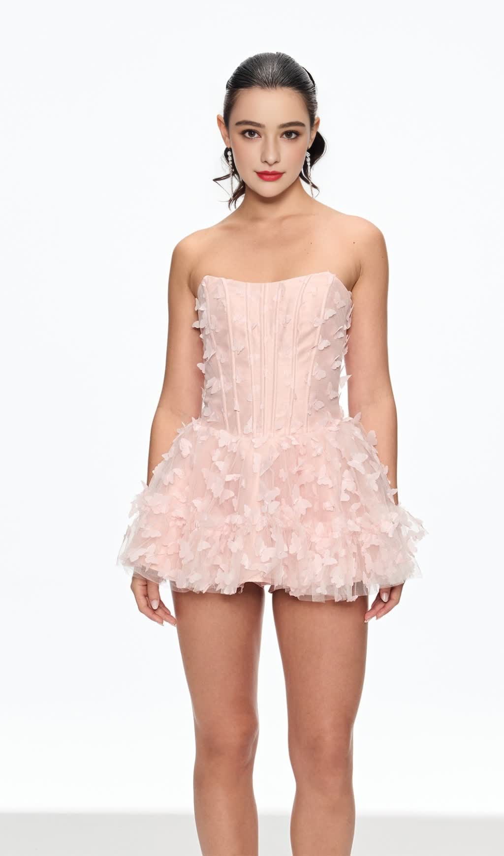 aurora Butterfly Corset Puffy Mini Dress in pink