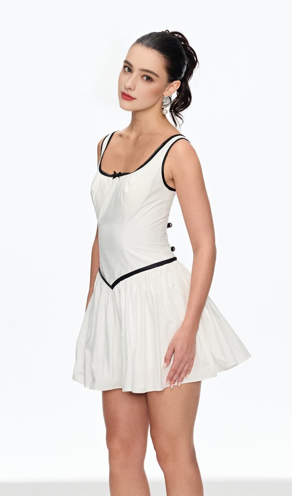 irene Sleeveless Ruch Mini Dress in white