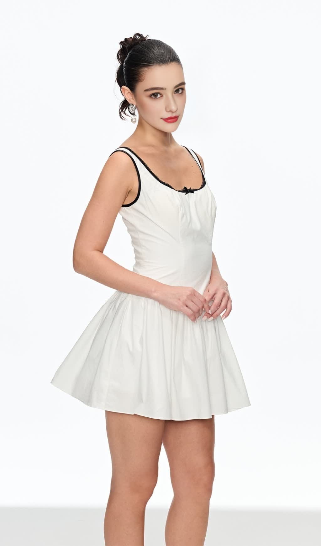 irene Sleeveless Ruch Mini Dress in white