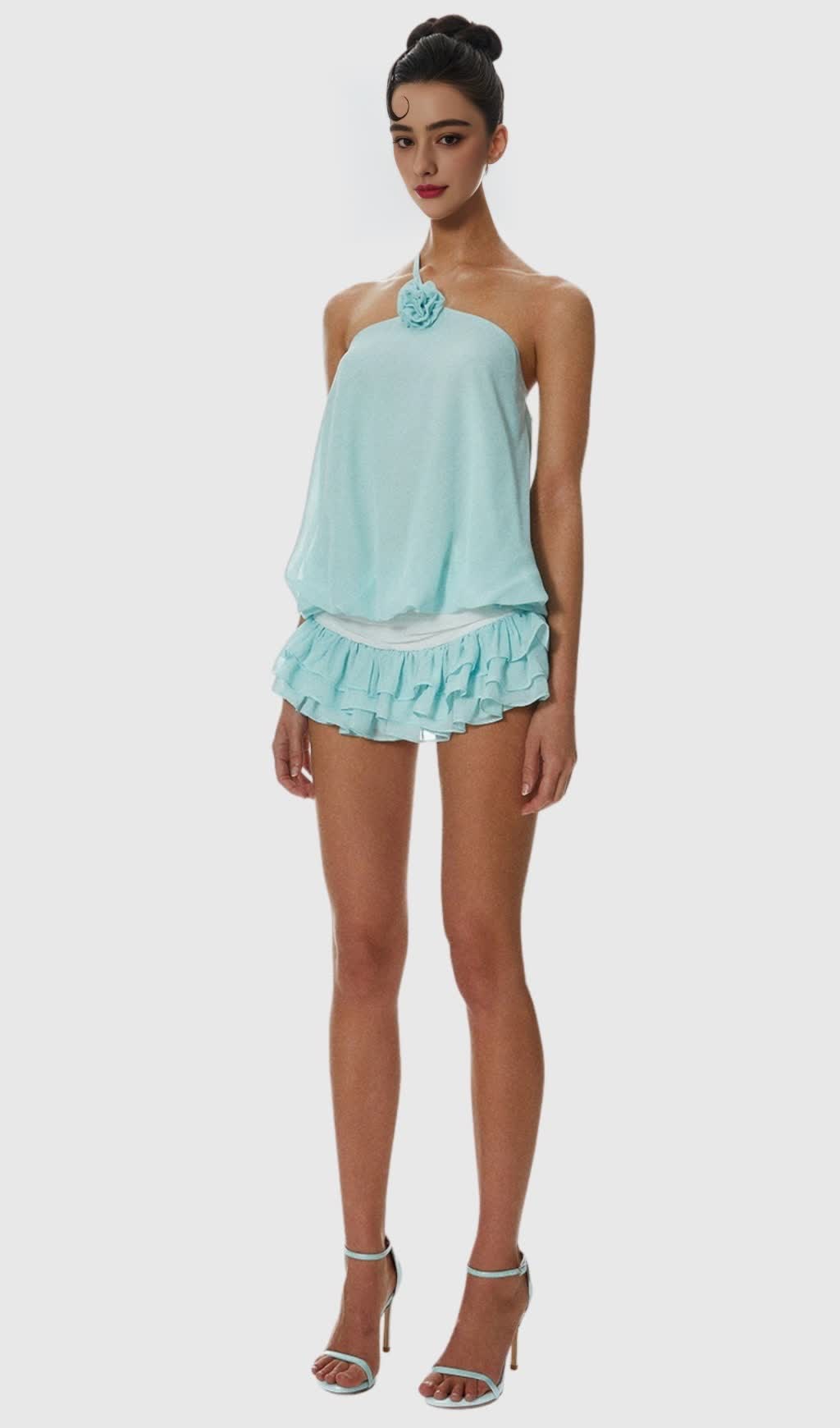 Dellesa Floral One Shoulder Top - Blue