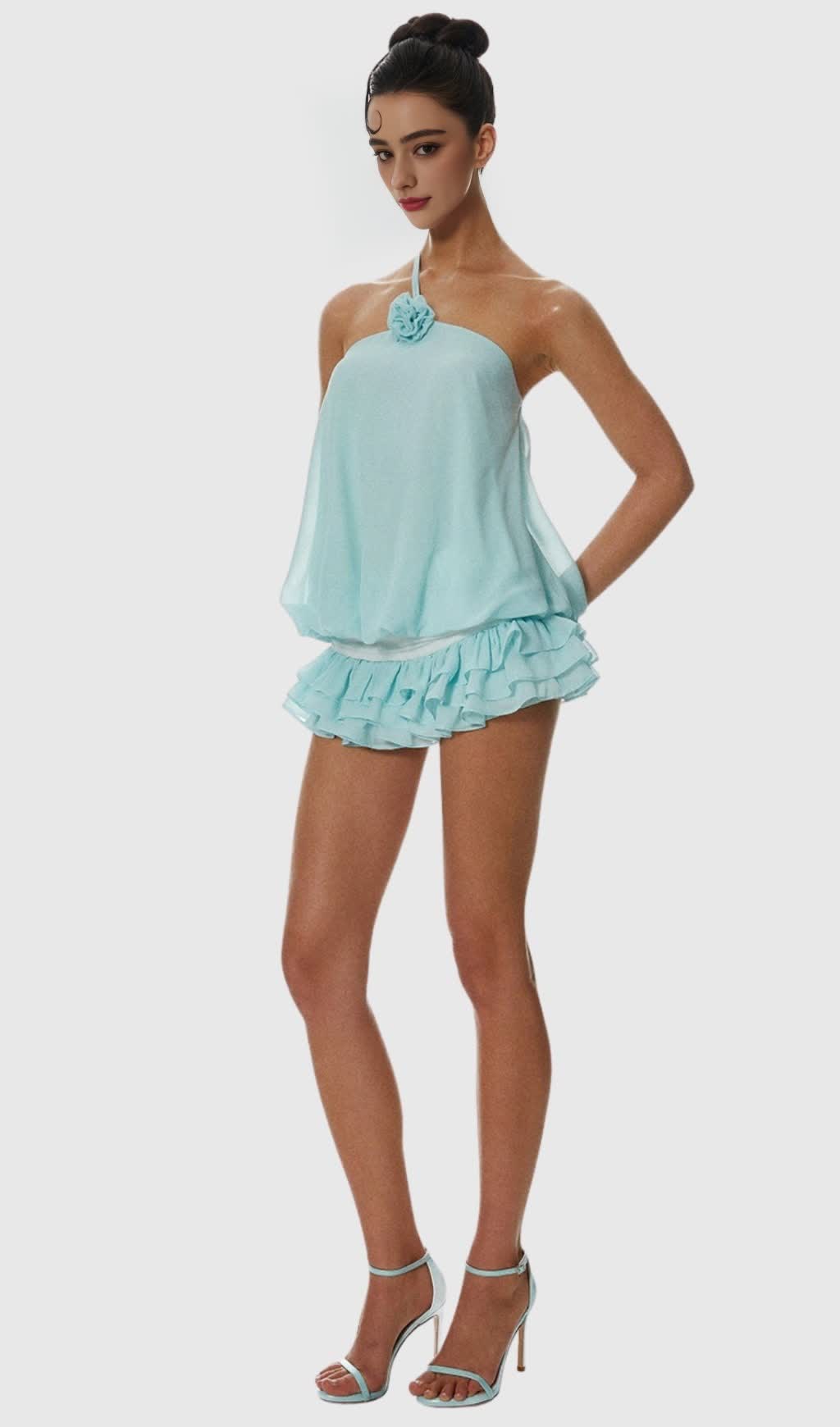 Dellesa Floral One Shoulder Top - Blue