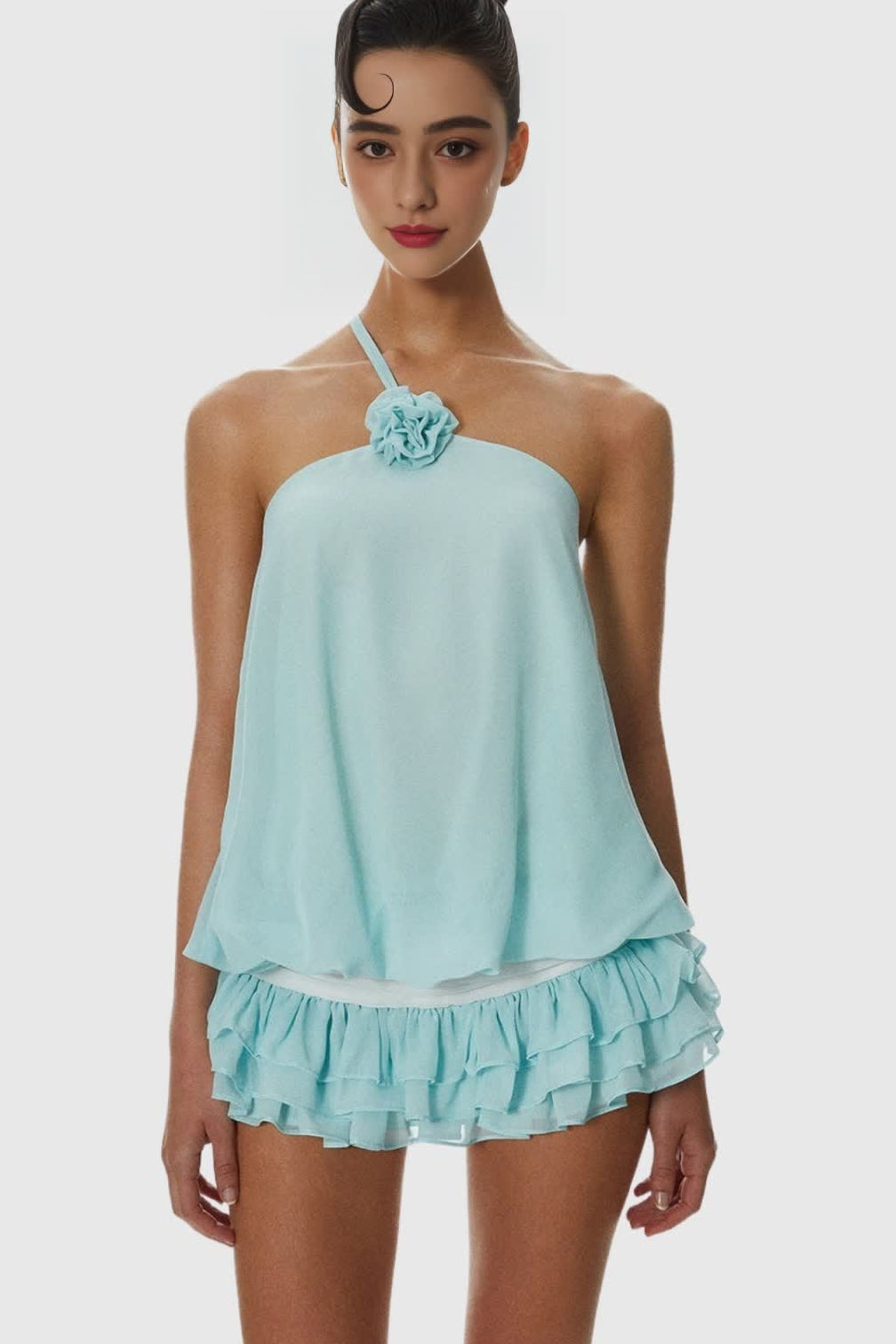 Dellesa Floral One Shoulder Top - Blue