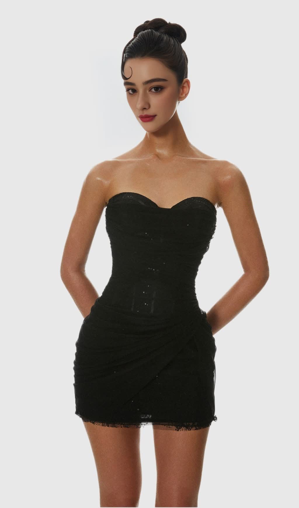 Liserre Sequin Strapless Corset Ruched Mini Dress