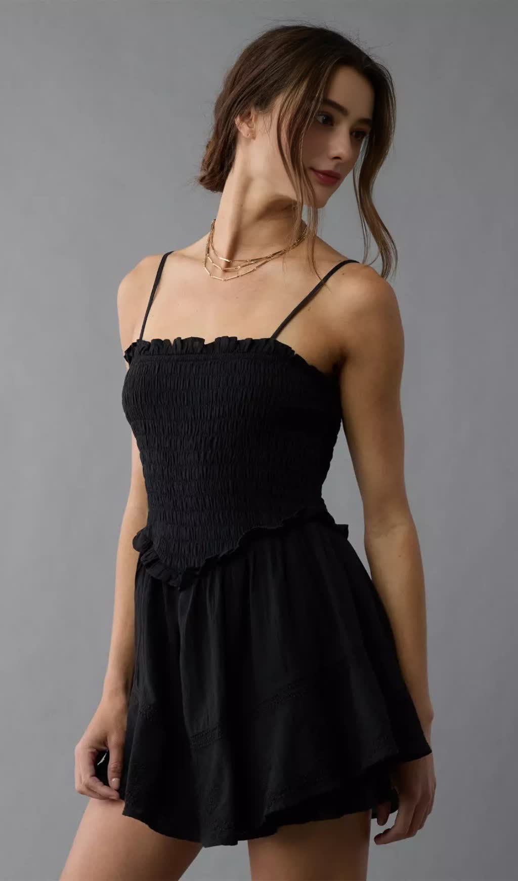 Ruffle Tiered Romper mini dress in black