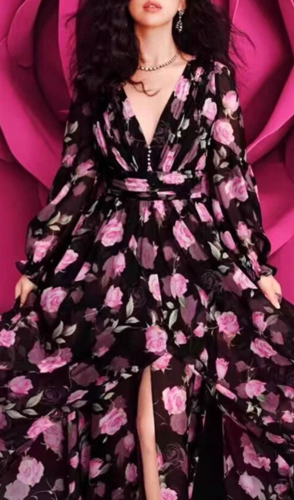 Hinda Floral Printed Long Sleeve Maxi Dress