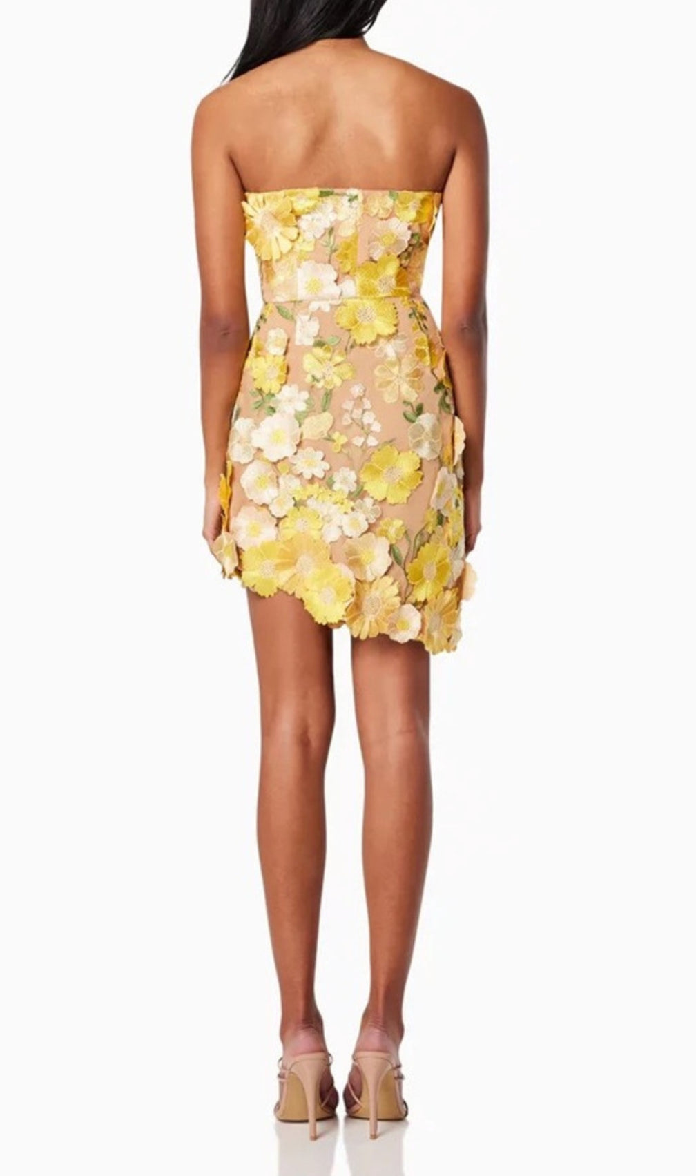 Destinee Yellow Flower Embellished Mini Dress