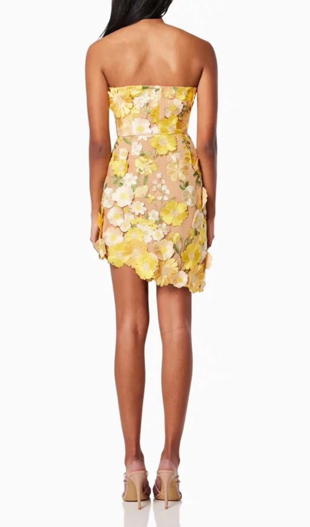 Destinee Yellow Flower Embellished Mini Dress