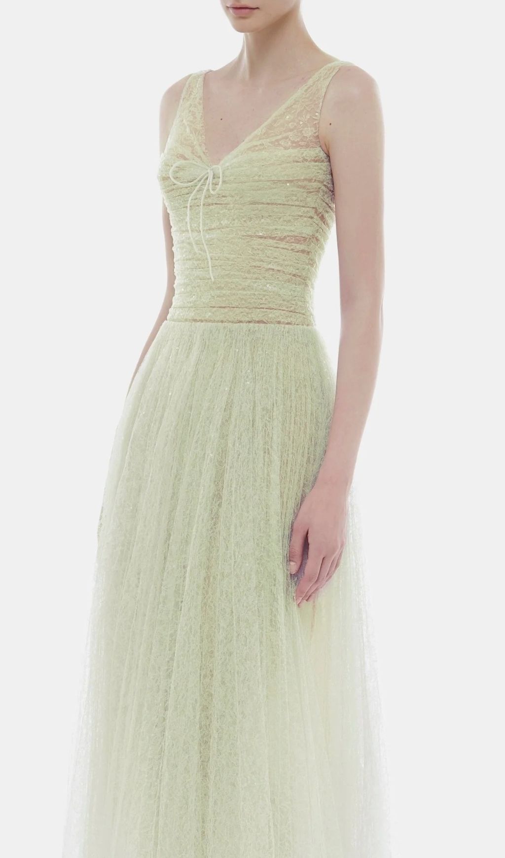 Josie Mint Green Sparkle V-Neck Mesh Maxi Gown - Ethereal Evening Dress