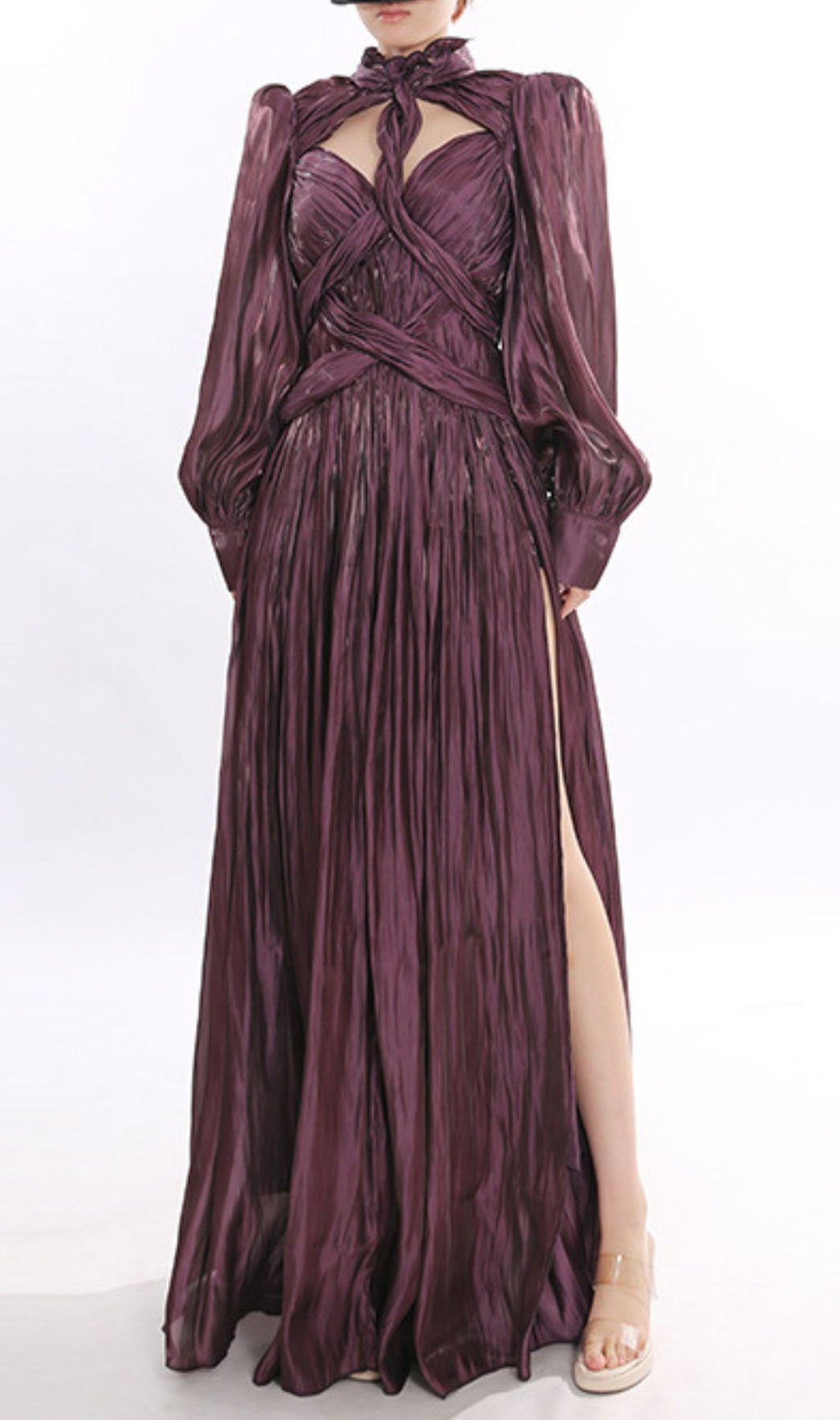 Bauer Regal Plum Maxi Dress | Statement Balloon Sleeves & Twisted Bodice Gown
